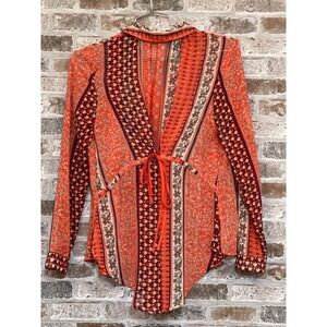 Free People Tunic Top Blouse Sheer Bohemian Button Down‎ Orange Size XS